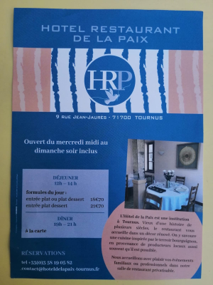 flyer annonçant la réouverture du restaurant de l'hôtelde la Paix